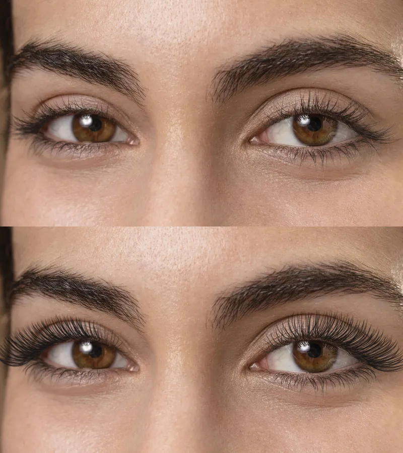 Close-up of an eye with conditioned natural lashes