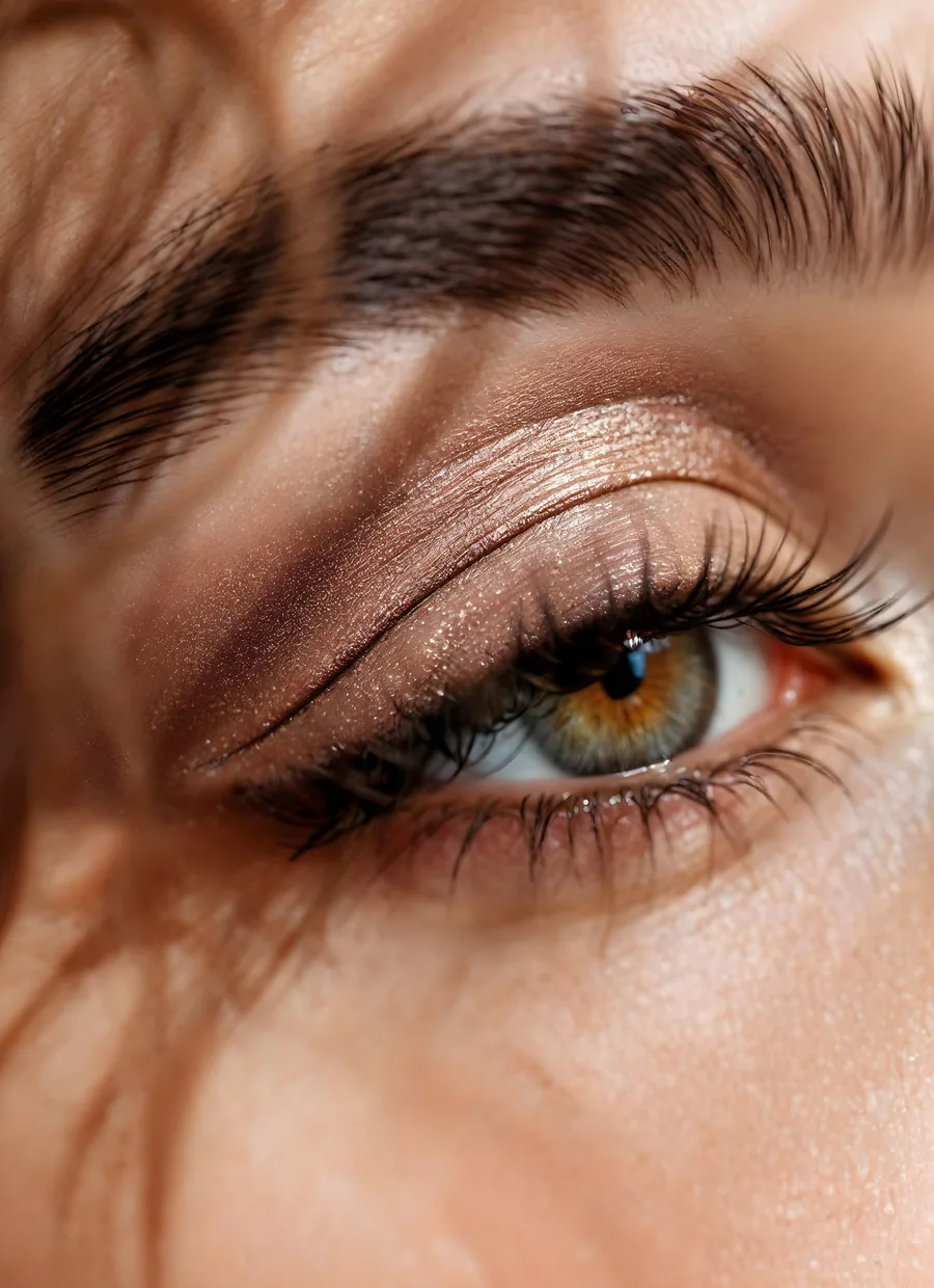 Close-up of an eye with long, defined natural lashes